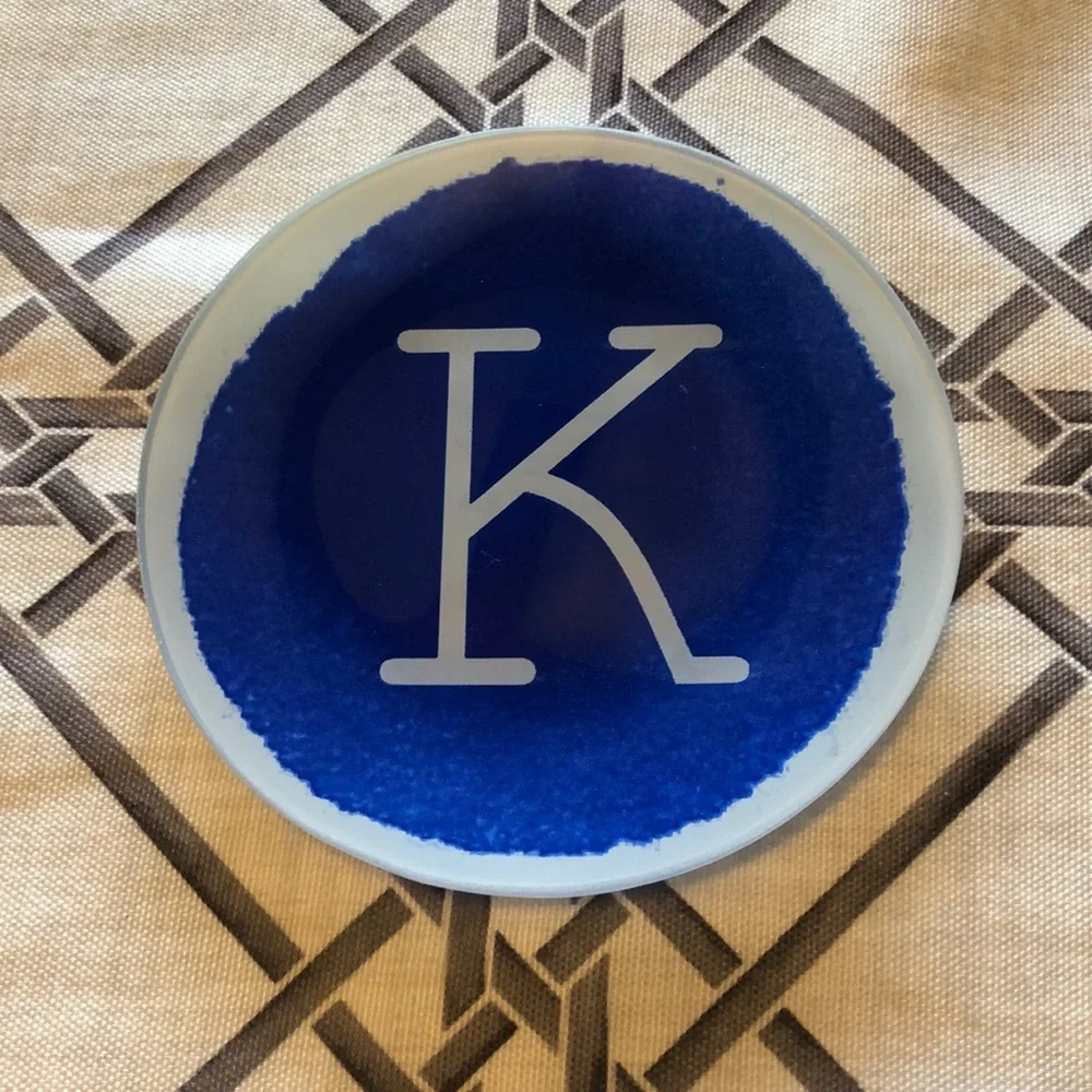 West Elm Blue & White “K” Trinket Dish